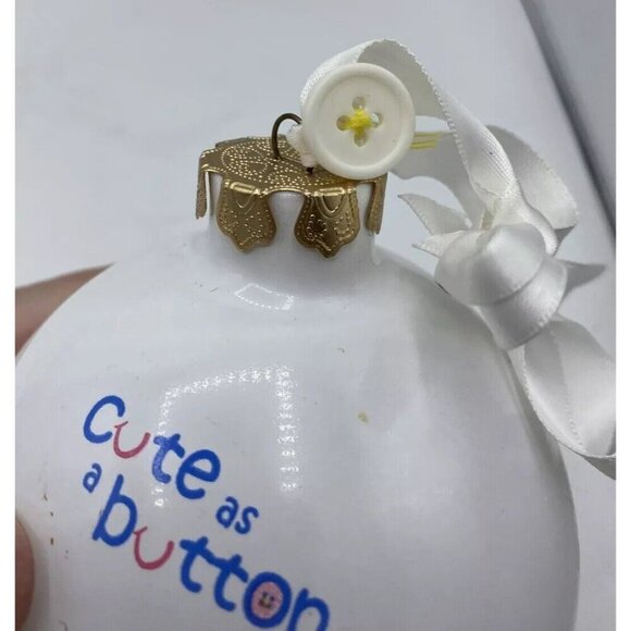 Cute As A Button Glass Christmas Ornament Signed Heaven Sent New Baby 4 Inch - Picture 9 of 16